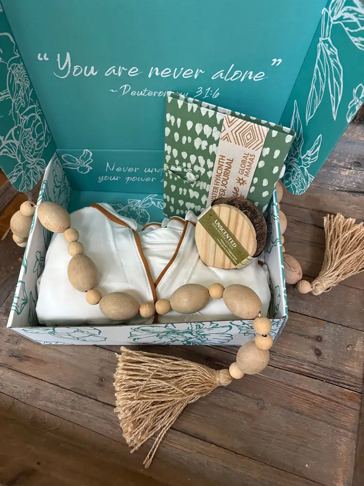 Just Because Love Does gift set containing a pair of healing pajamas, journal and shea butter lotion